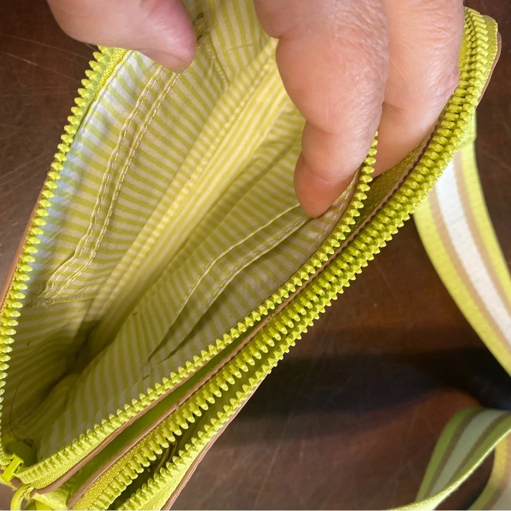 Nanette Lepore Lime Green Crossbody Bag with Striped Adjustable Strap